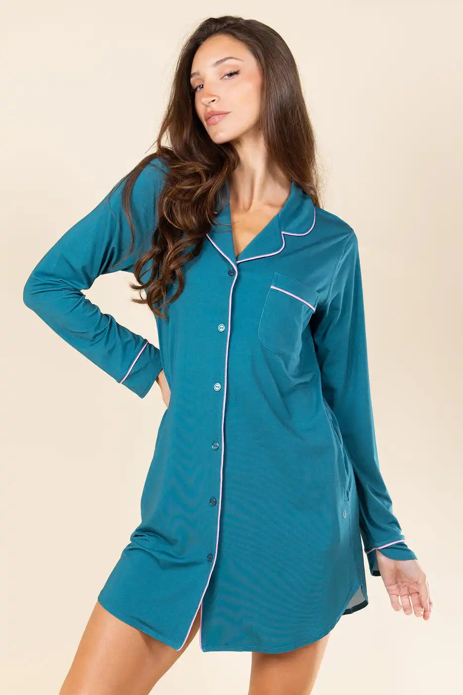 The Tranquility | Teal SleepDeep™ Long Sleeve Pajama Dress