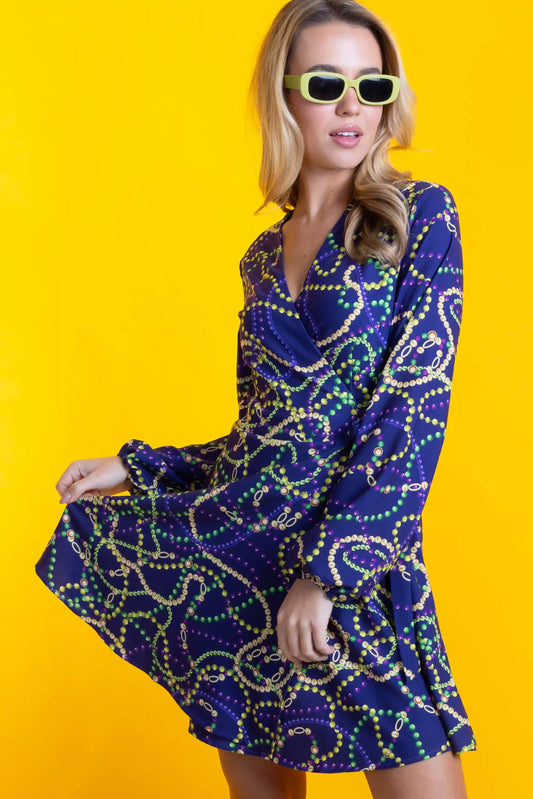 The Carnival Krewe | Mardi Gras Beads Wrap Dress