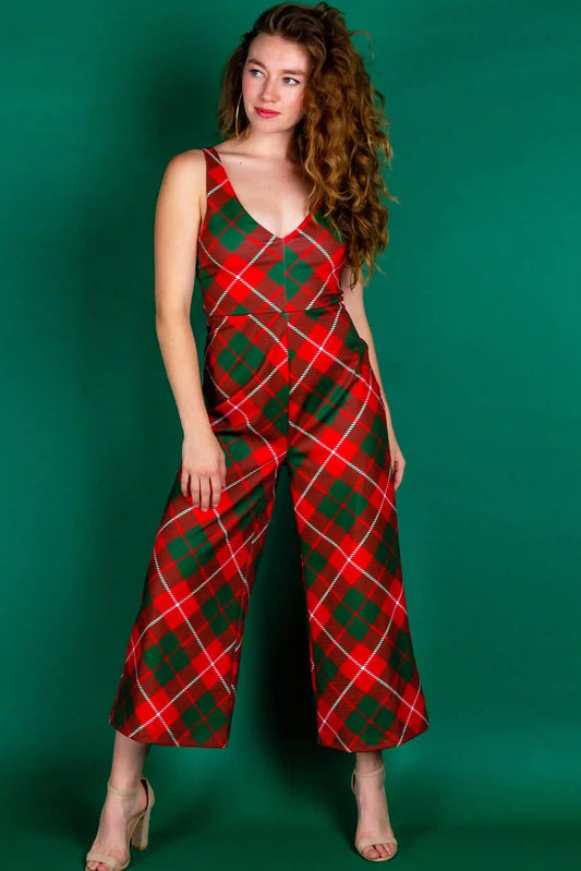 The Poinsettia Playgirl | Red Plaid Christmas Jumpsuit