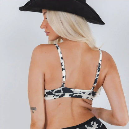 The Graze Escape | Cow Hide Fringe Triangle Bralette