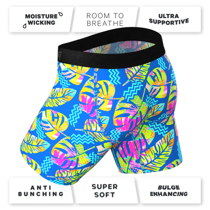 The Oahu Rendezvous | Tropical Leaves Ball Hammock® Boxer - Long Leg