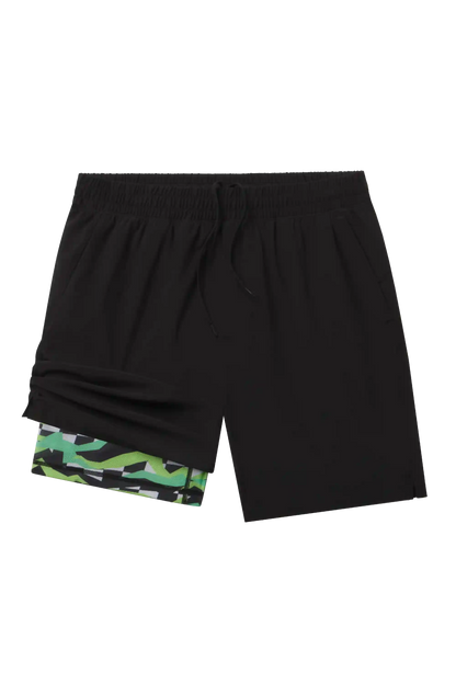 The Water Break | Black and Green Neon Ball Hammock® 7 Inch Athletic Shorts
