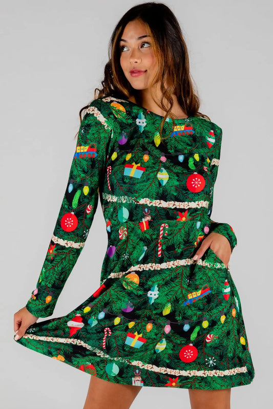 The Christmas Tree Camo | Christmas Tree Print Skater Dress