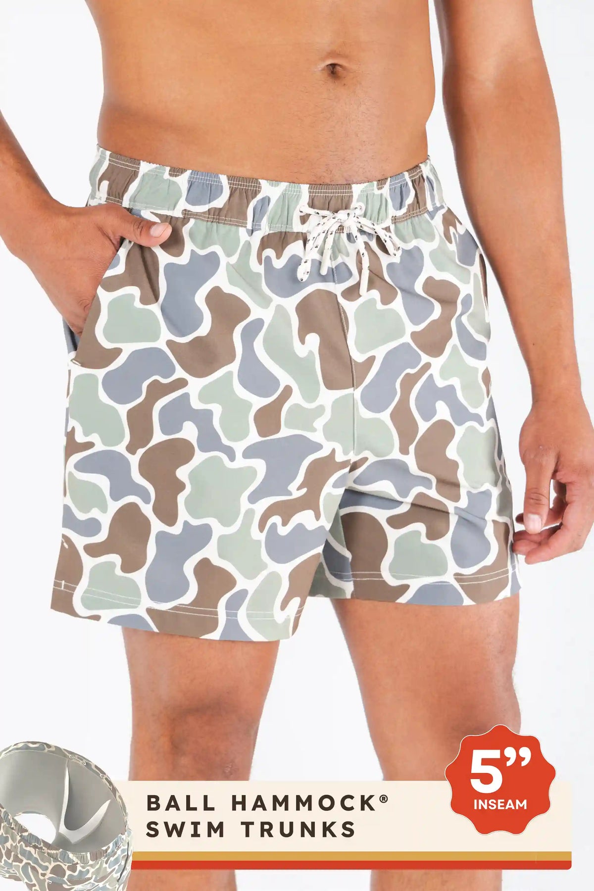 The Blender | Grey Duck Camo Ball Hammock® Pouch 5" Swim Trunks