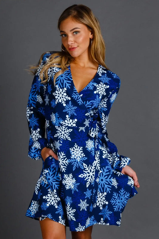 The Young Frosty | Blue Snowflake Wrap Dress