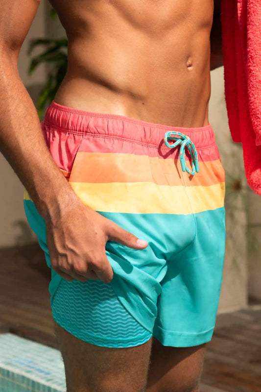 The Lifeguard | Green and Orange Retro Stripe Ball Hammock® Pouch 8" Swim Trunks