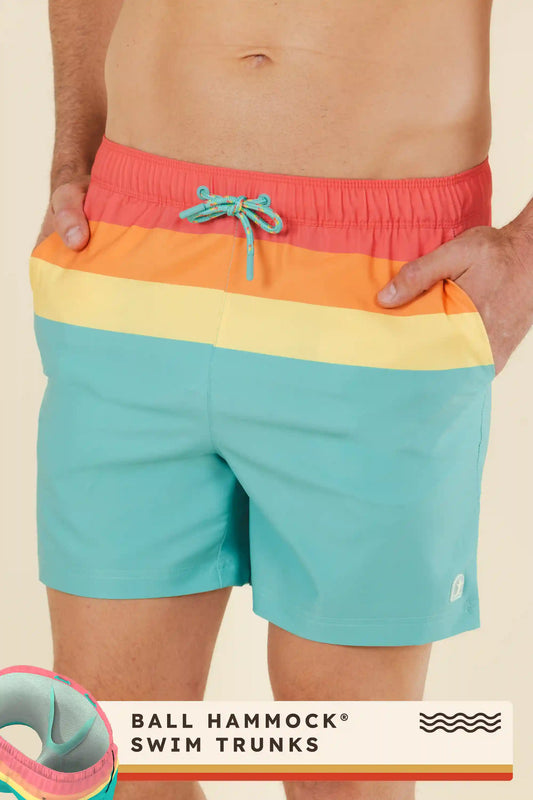 The Lifeguard | Green and Orange Retro Stripe Ball Hammock® Pouch 5" Swim Trunks