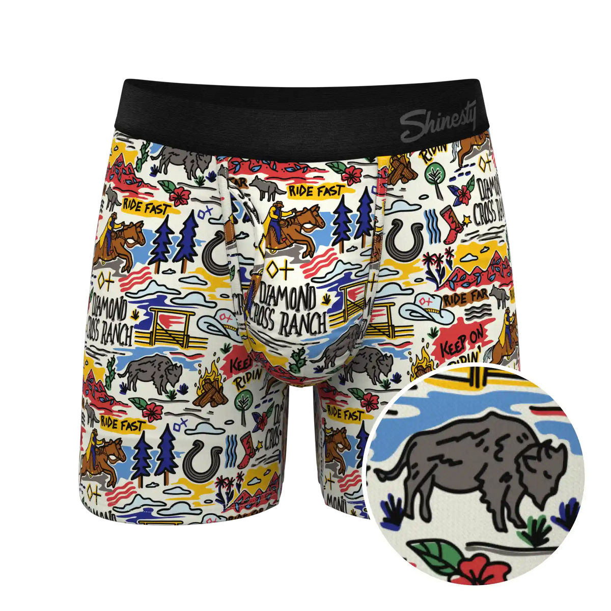 The Rowdy Rodeo | Western Map Shinesty x Diamond Cross Ranch Ball Hammock® Pouch Underwear With Fly