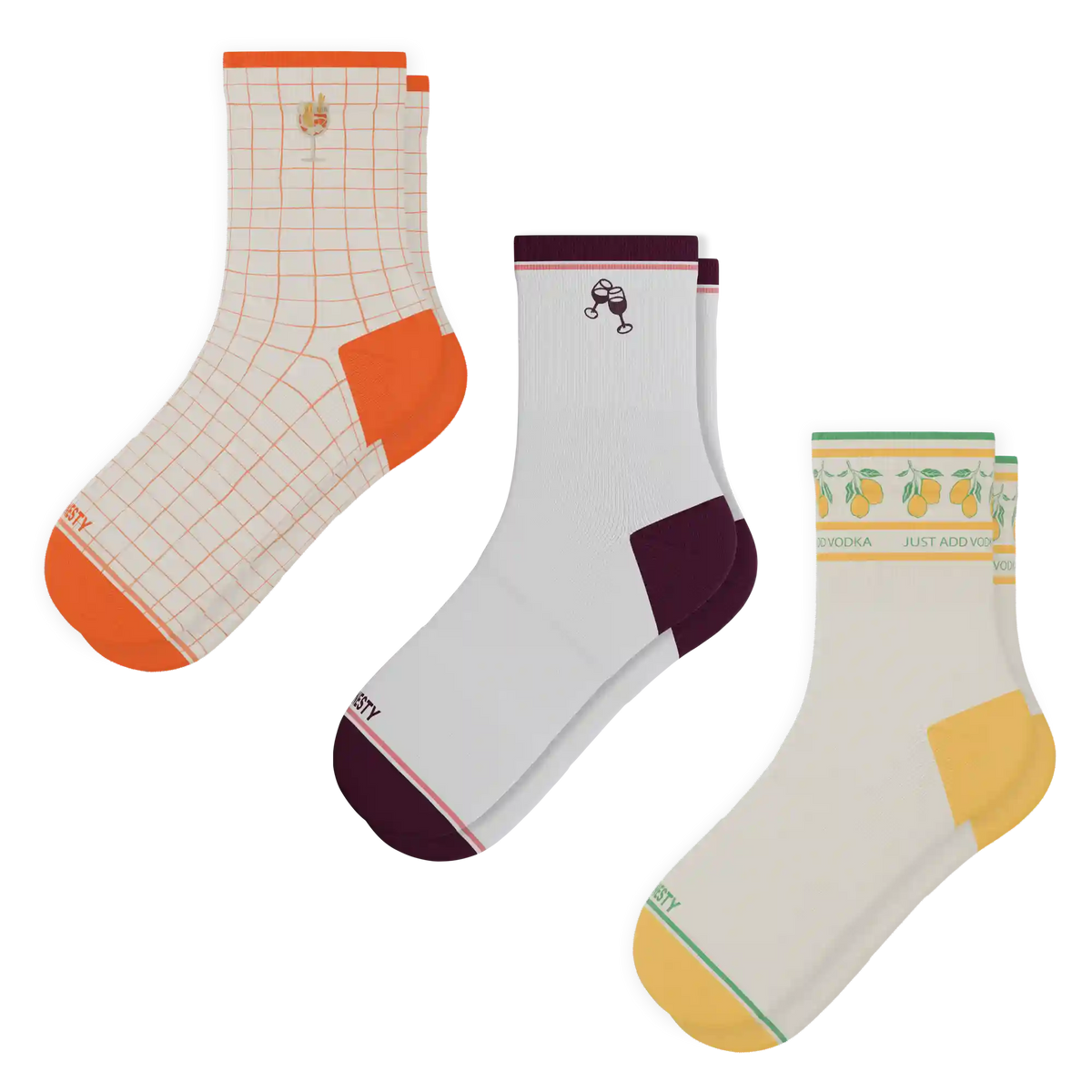 The Happy Hour | Heel Hammock™ Quarter Crew Socks 3 Pack
