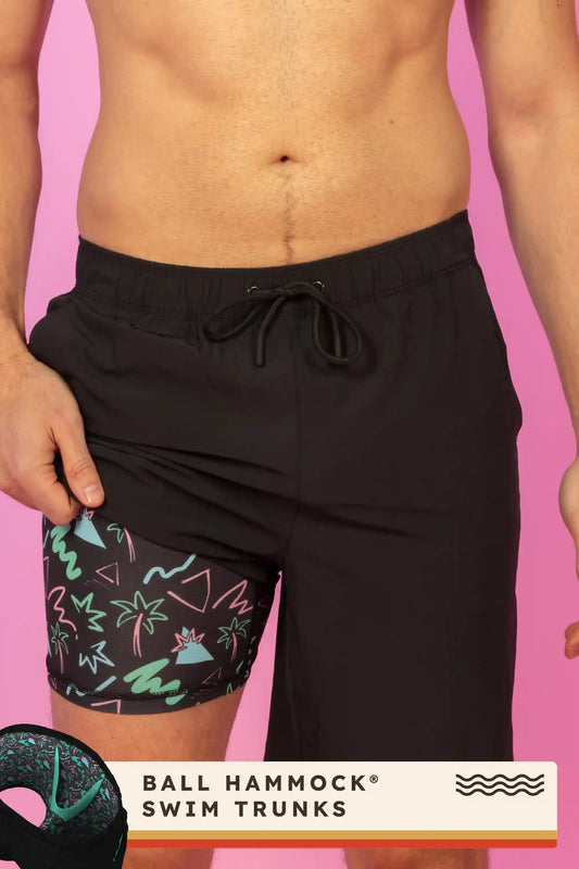 The Catamaran | Black Tropical Ball Hammock® Pouch 8" Swim Trunks