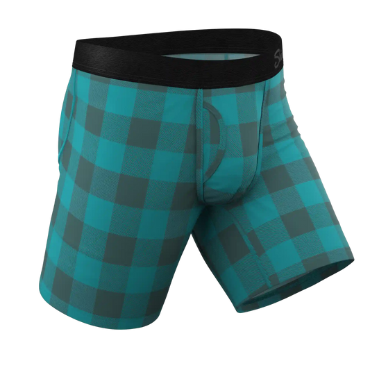 The Plaid And Simple | Green Buffalo Check Ball Hammock® Boxer - Long Leg