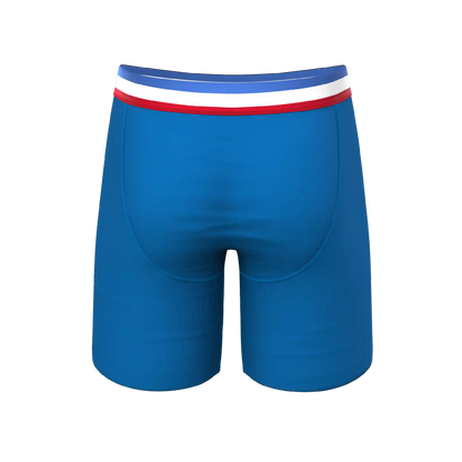 The Morning Glory | Blue with USA Waistband Ball Hammock® Boxer - Long Leg