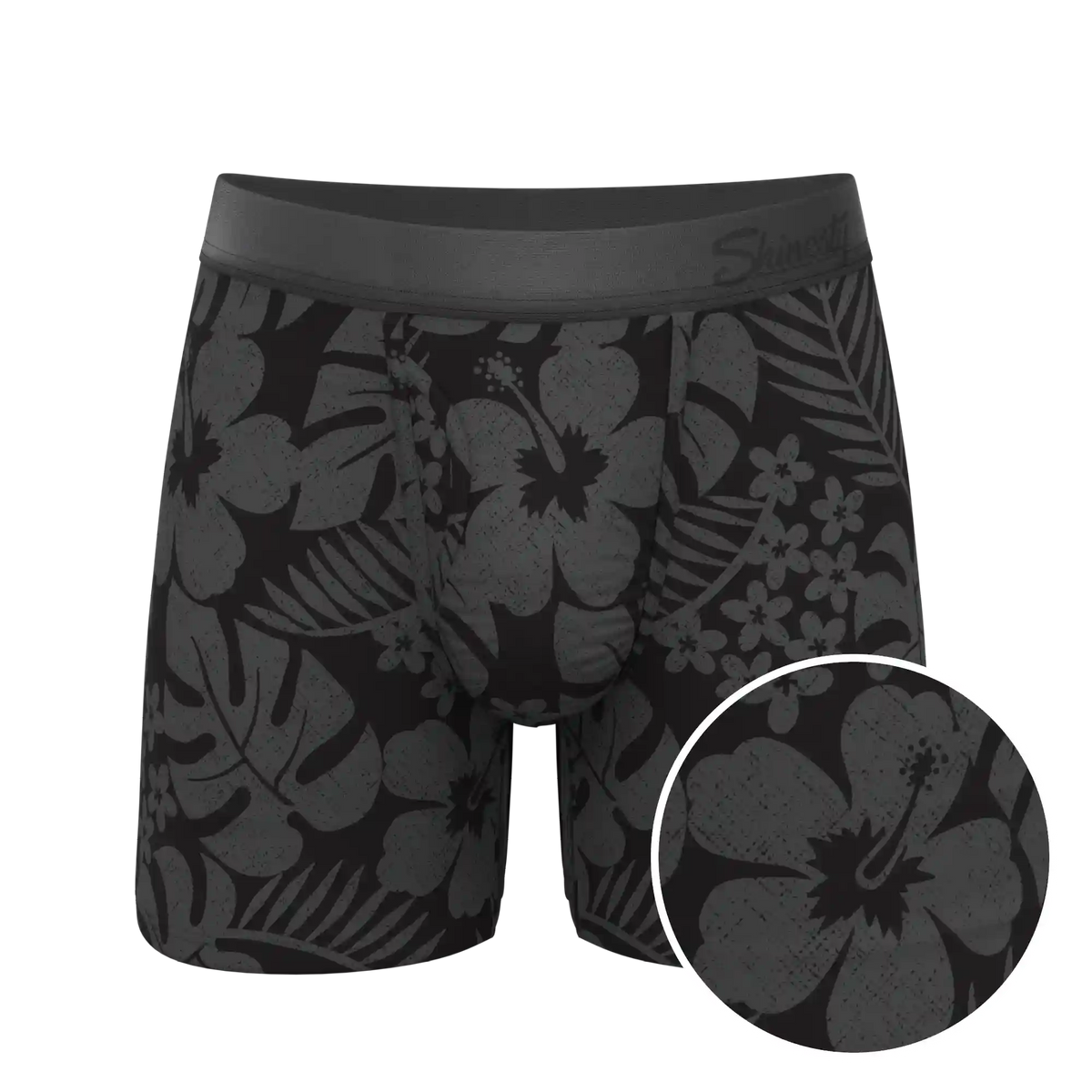 The Midnight Flora | Black Tonal Tropical Ball Hammock® Pouch Underwear With Fly