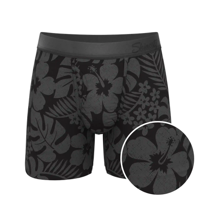 The Midnight Flora | Black Tonal Tropical Ball Hammock® Pouch Underwear With Fly