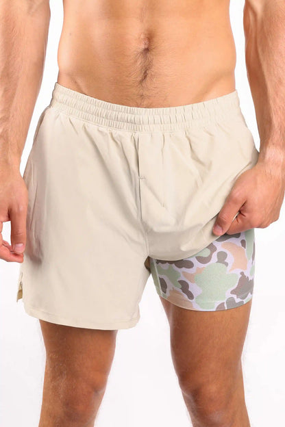The Lieutenant | Khaki and Camo Ball Hammock® 5 Inch Athletic Shorts