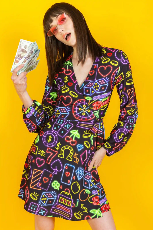 The Crown Casino | Neon Vegas Lights Wrap Dress