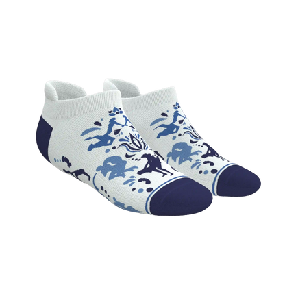 The Risqué Rorschach | Naughty Blue Willow Heel Hammock™ Ankle Socks