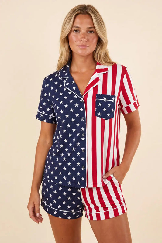 The Reagans | American Flag Button Down Short Pajama Set