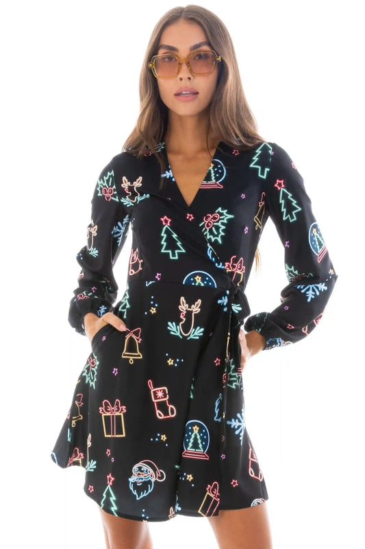 The Naughty Neon Noel | Neon Lights Christmas Wrap Dress