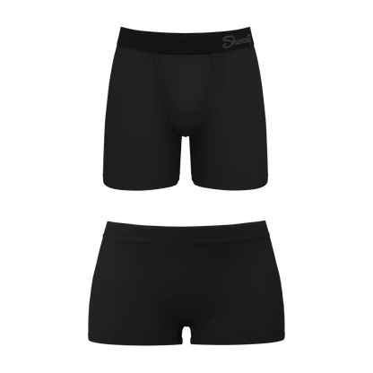 The Threat Level Midnight | Black Boyshort and Ball Hammock® Boxer Matching Couples Underwear Pack