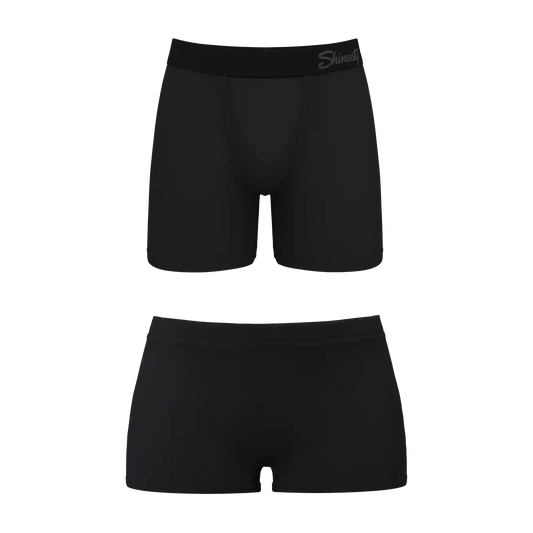 The Threat Level Midnight | Black Boyshort and Ball Hammock® Boxer Matching Couples Underwear Pack