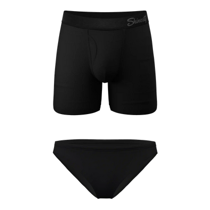 The Threat Level Midnight | Black Bikini and Ball Hammock® Boxer With Fly Matching Couples Underwear Pack