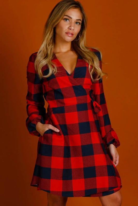 The Red & Black Lumberjack | Red Buffalo Check Christmas Wrap Dress