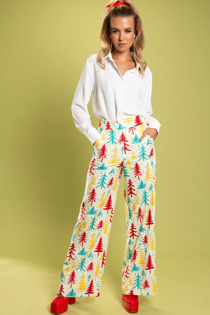 The Pine Tree Playgirl | Retro Christmas Trees Women's Suit Pants