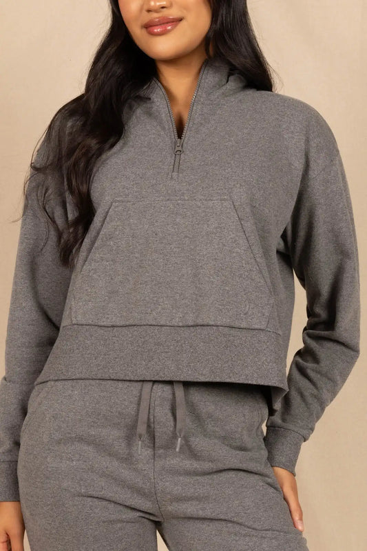 The Seattle Skyline | Grey Goldilocks™ Women’s Half Zip Lounge Hoodie