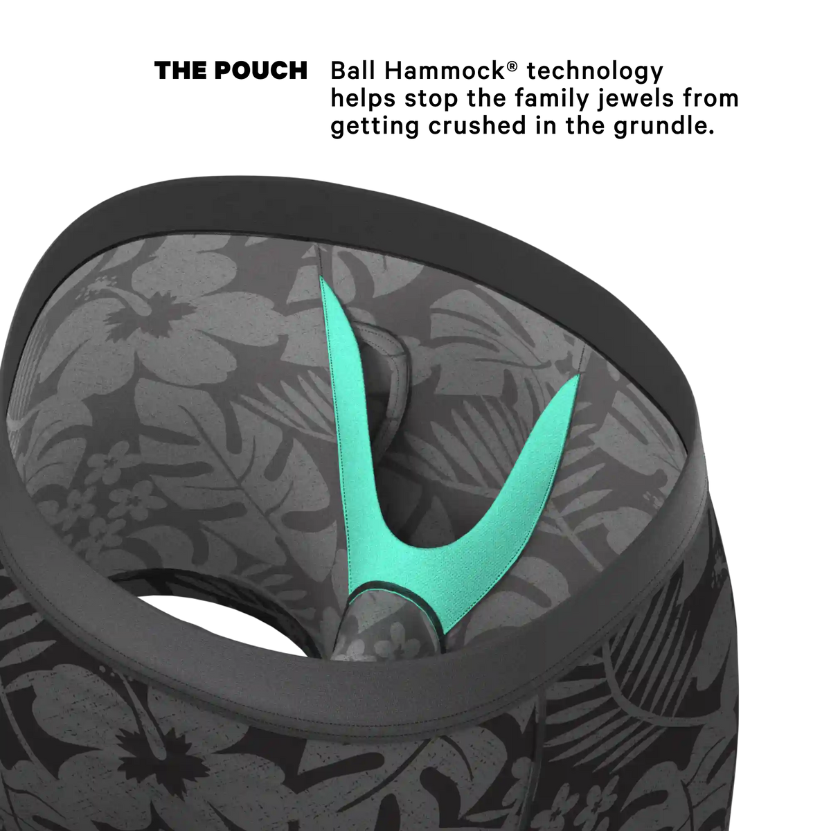 The Midnight Flora | Black Tonal Tropical Ball Hammock® Pouch Underwear With Fly