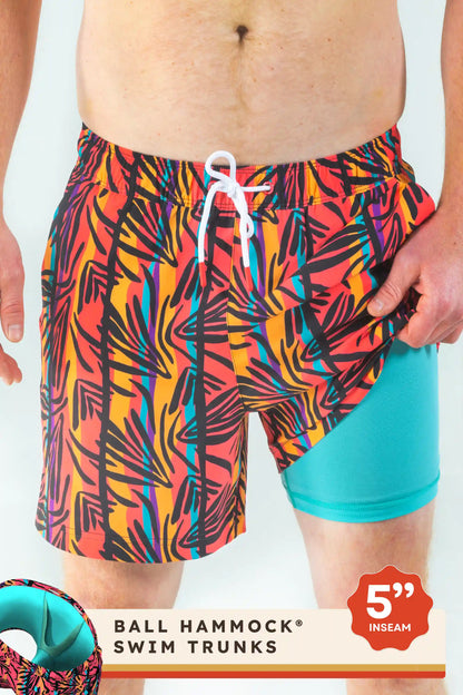 The Bay Breeze | Tropical Neon Ball Hammock® Pouch 5" Swim Trunks
