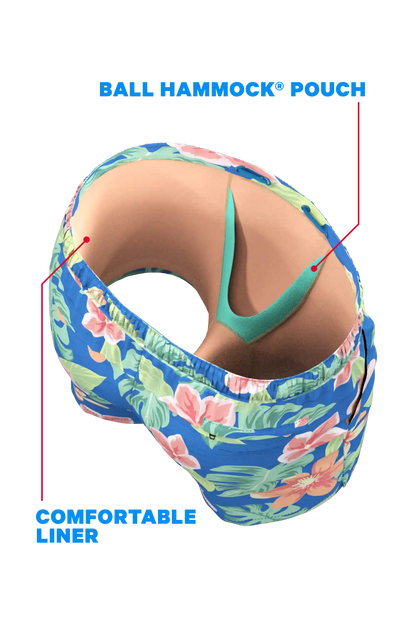The Boardwalk | Blue and Orange Tropical Ball Hammock® Pouch 5" Swim Trunks