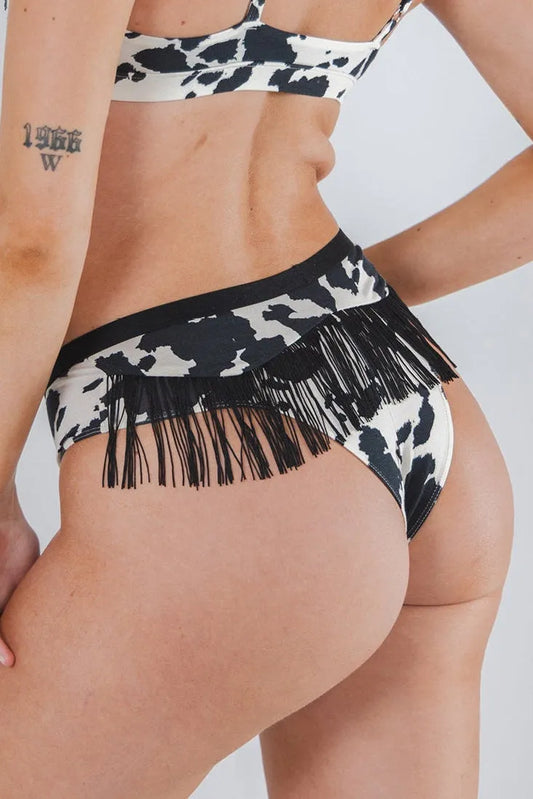 The Graze Escape | Cow Hide Fringe Cheeky Underwear