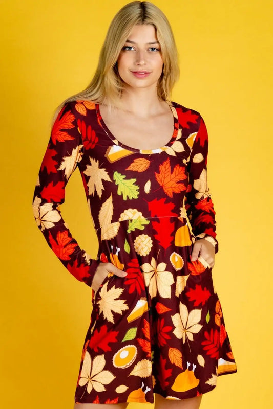 The Rake Me Ups | Fall Leaves Thanksgiving Skater Dress