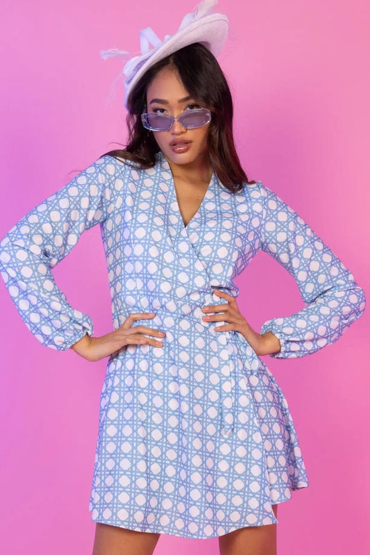 The Porch Swing | Light Blue Caned Wicker Wrap Dress
