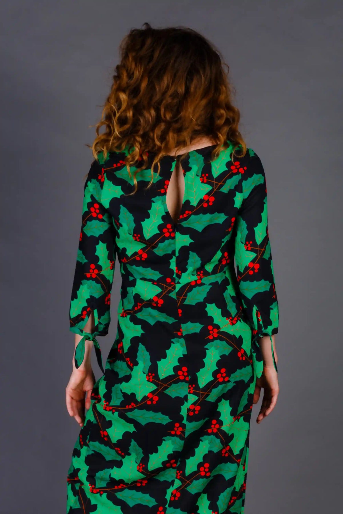 The Deck Yourselves | Holly Pattern Midi Formal Christmas Dress