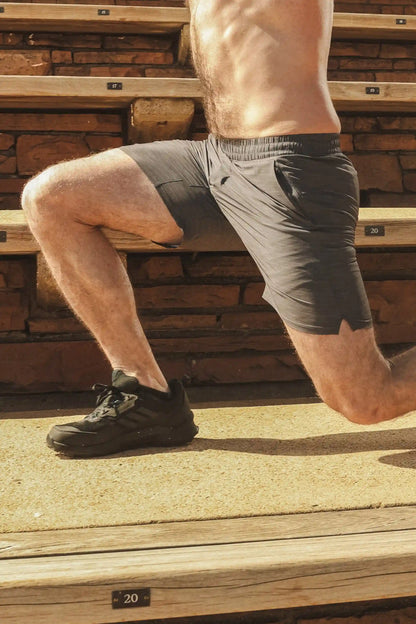 The Tribal Council | Grey Tonal Island Block Ball Hammock® 5 Inch Athletic Shorts