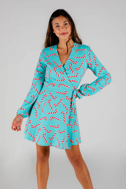 The Peppermint Pimp Canes | Candy Cane Print Christmas Wrap Dress