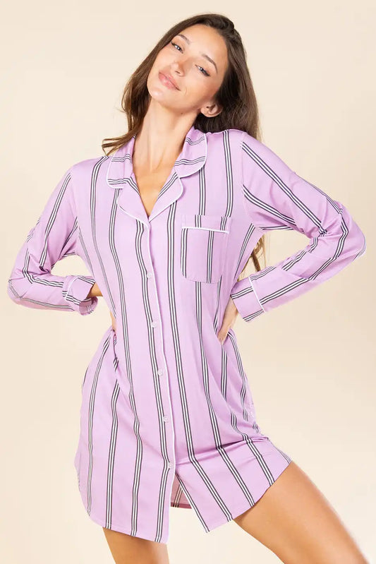 The Bubble Gum | Pink Striped SleepDeep™ Long Sleeve Pajama Dress